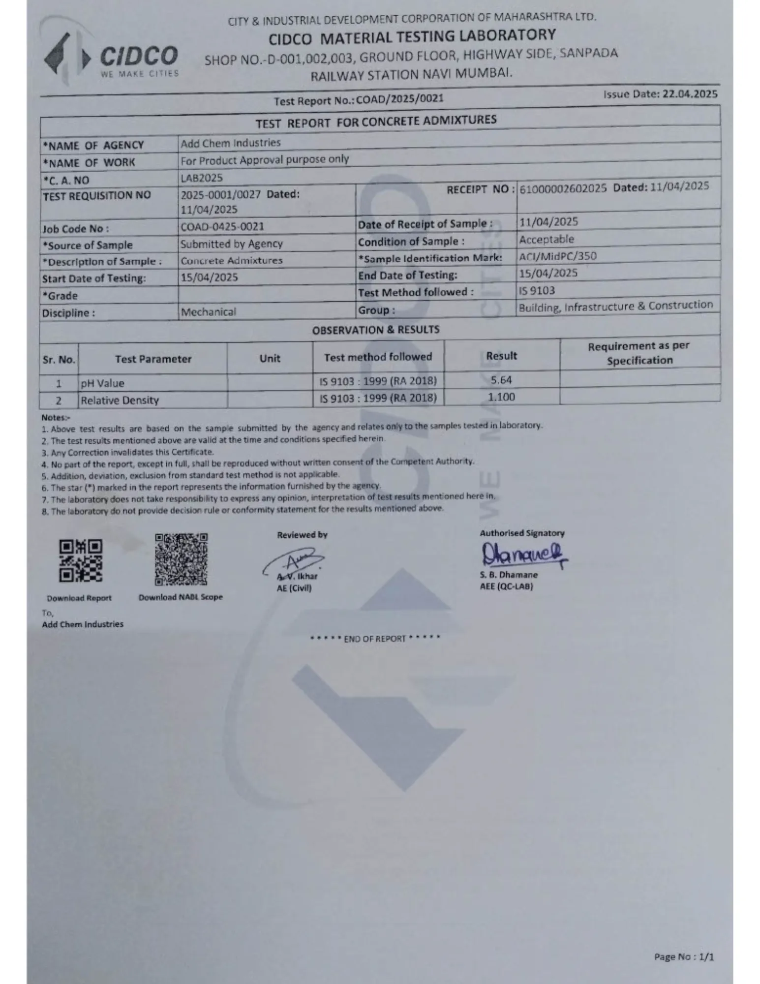 Cidco Material Testing